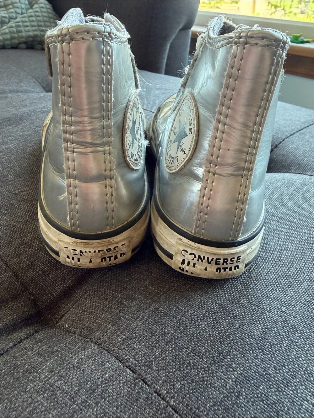 Converse Metallic Silver High-Top Sneakers with Ankle Strap